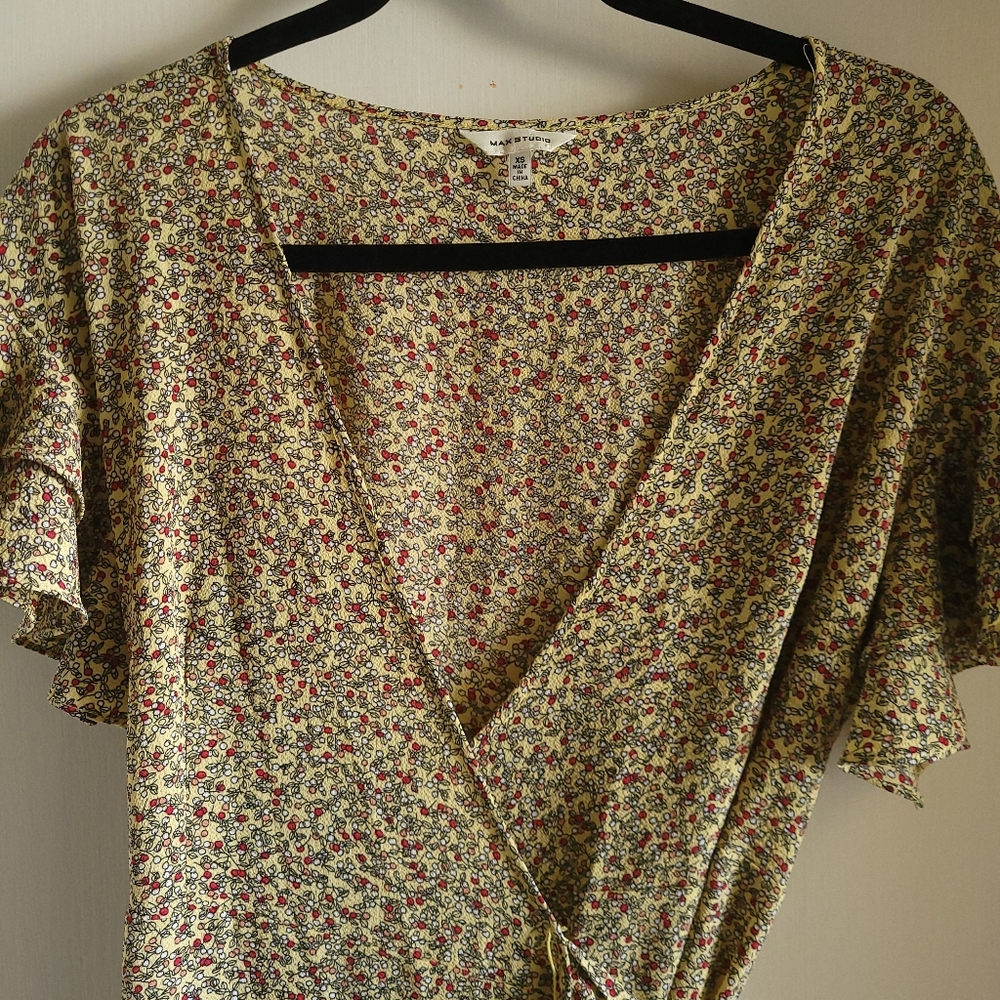 Max Studio Yellow Floral Wrap Dress
